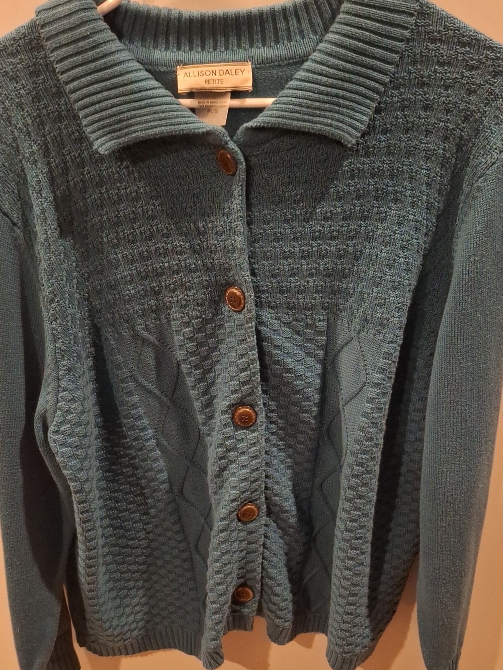 Allison Daley Teal Button-Up Knit Sweater